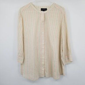 Lane Bryant Button Front Linen Blend Striped Blouse Shirt Size 18/20